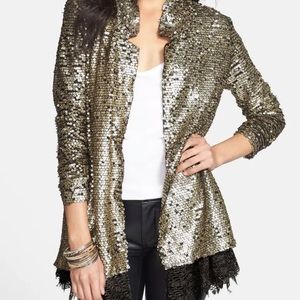Free People Stardust Gold Sequin Jacket with lace